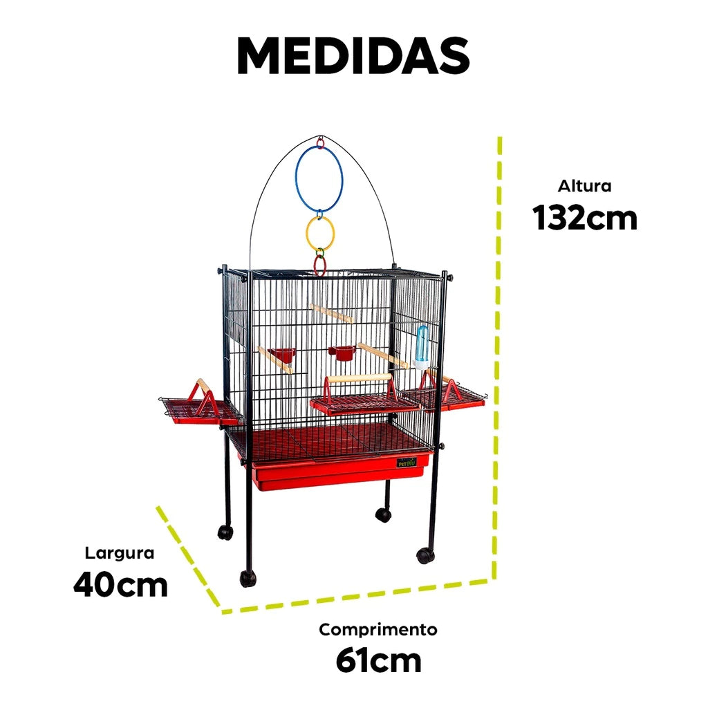 Viveiro Gaiola Calopsita Aves Triplex Black Grande PlayGround Durável JelPlast