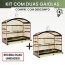 Kit com Duas Gaiolas Baianinha de Coleiro 37cm Passeio Madeira com Cocho Alumínio Passarinhos