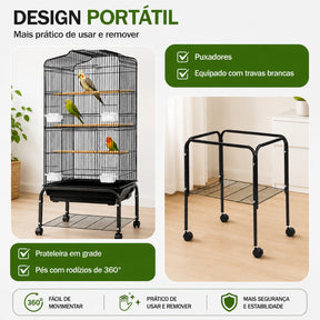 Jaula Alta Com Rodas Para Aves De Médio E Grande Porte Ring Neck Calopsita Papagaio 137*47*37cm