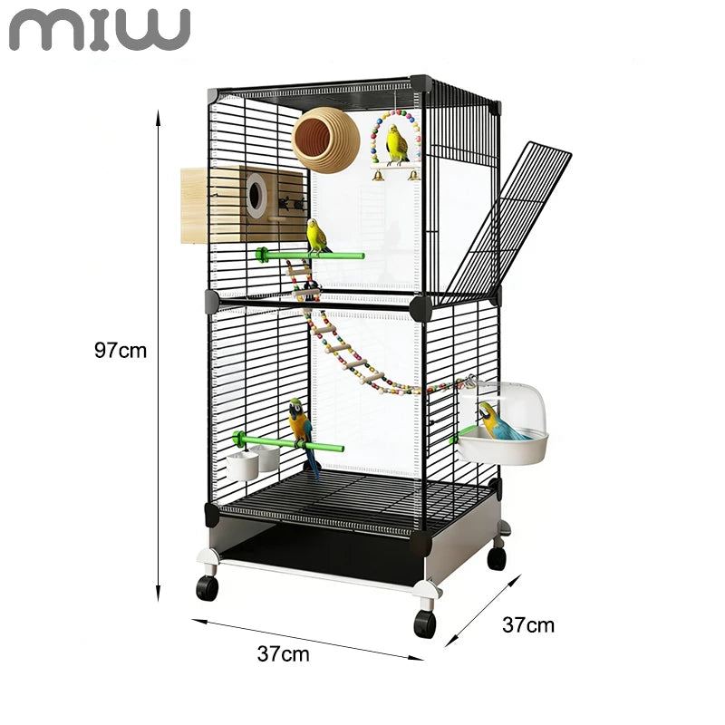 MIW Gaiola de pássaros grande para uso doméstico Gaiola Calopsita Mansa 8Pcs Acessórios