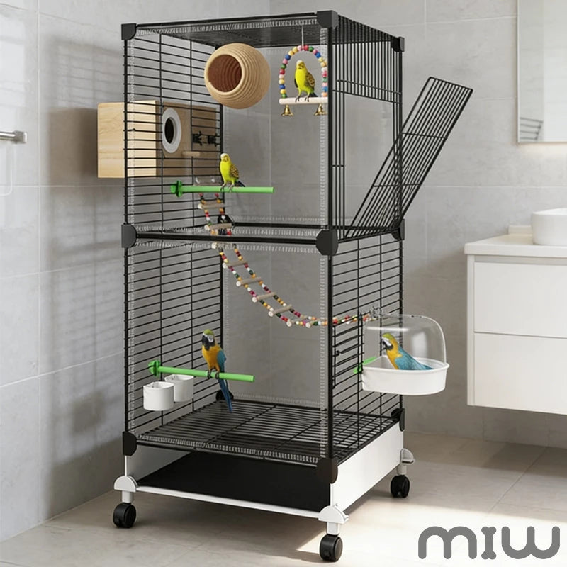 MIW Gaiola de pássaros grande para uso doméstico Gaiola Calopsita Mansa 8Pcs Acessórios