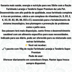 Ração Para Sibite Farinhada Laranja E Tenébrio | Super Premium | Lelo Pet 110g