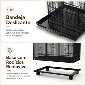 AUXOM Viveiro Premium Extra Grande para Papagaio e Calopsita Gaiola Reforçada com Rodinhas e Acessórios