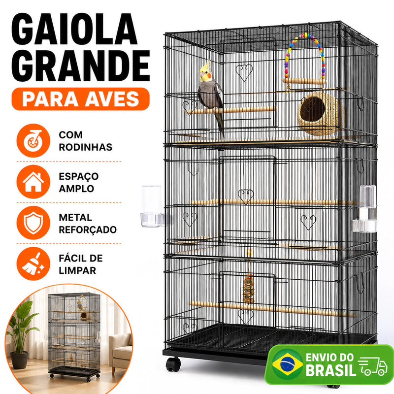 AUXOM Viveiro Premium Extra Grande para Papagaio e Calopsita Gaiola Reforçada com Rodinhas e Acessórios